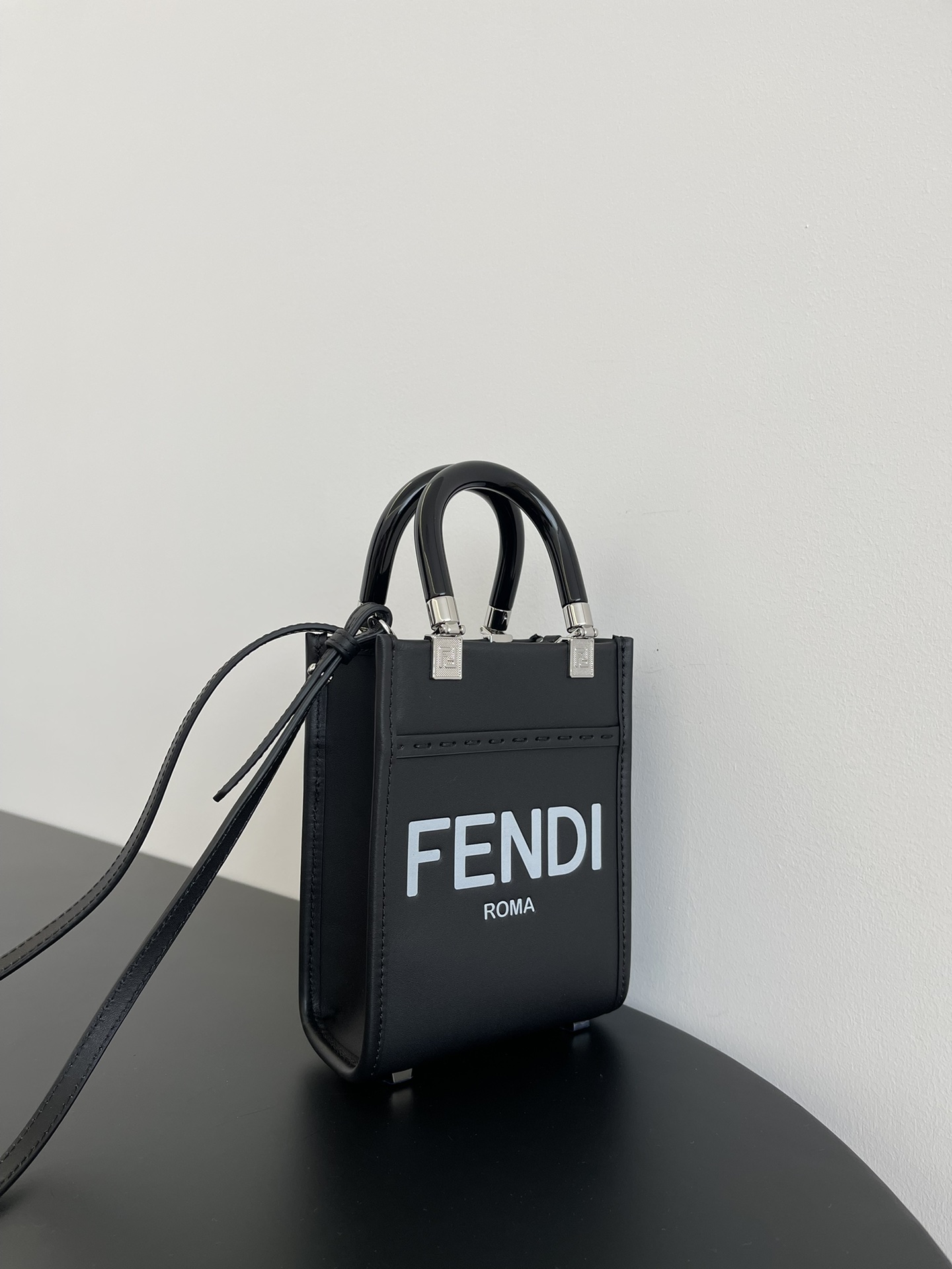 Fendi Mini Sunshine Shopper Black Leather Bag